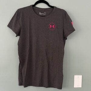Under Armour Dark Gray Tee with Pink Logo